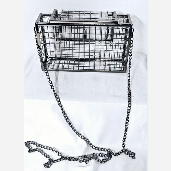 Womens Metal Square Chain Net Cage Bag - Picture 5 of 6